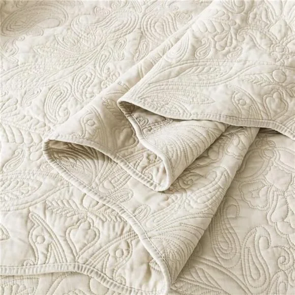 NEW Anthro White Cream Queen King Reversible Quilt Bedspread Blanket & Sham Set